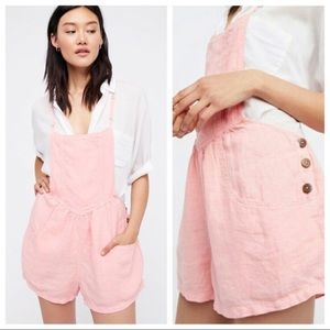 Free People Coral Linen Overall Shirts Sz XS